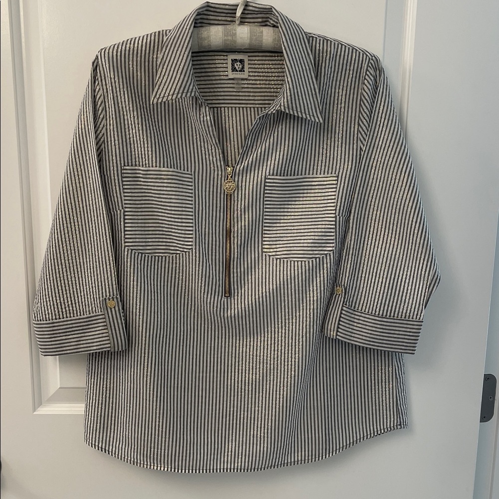 Anne Klein gray Striped with gold thread, 1/2 Zipper front